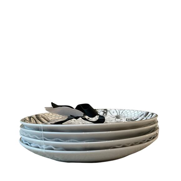 Grace Teaware Fine Porcelain Halloween Appetizer Plates 6" Black White 4pc NEW - Picture 7 of 15